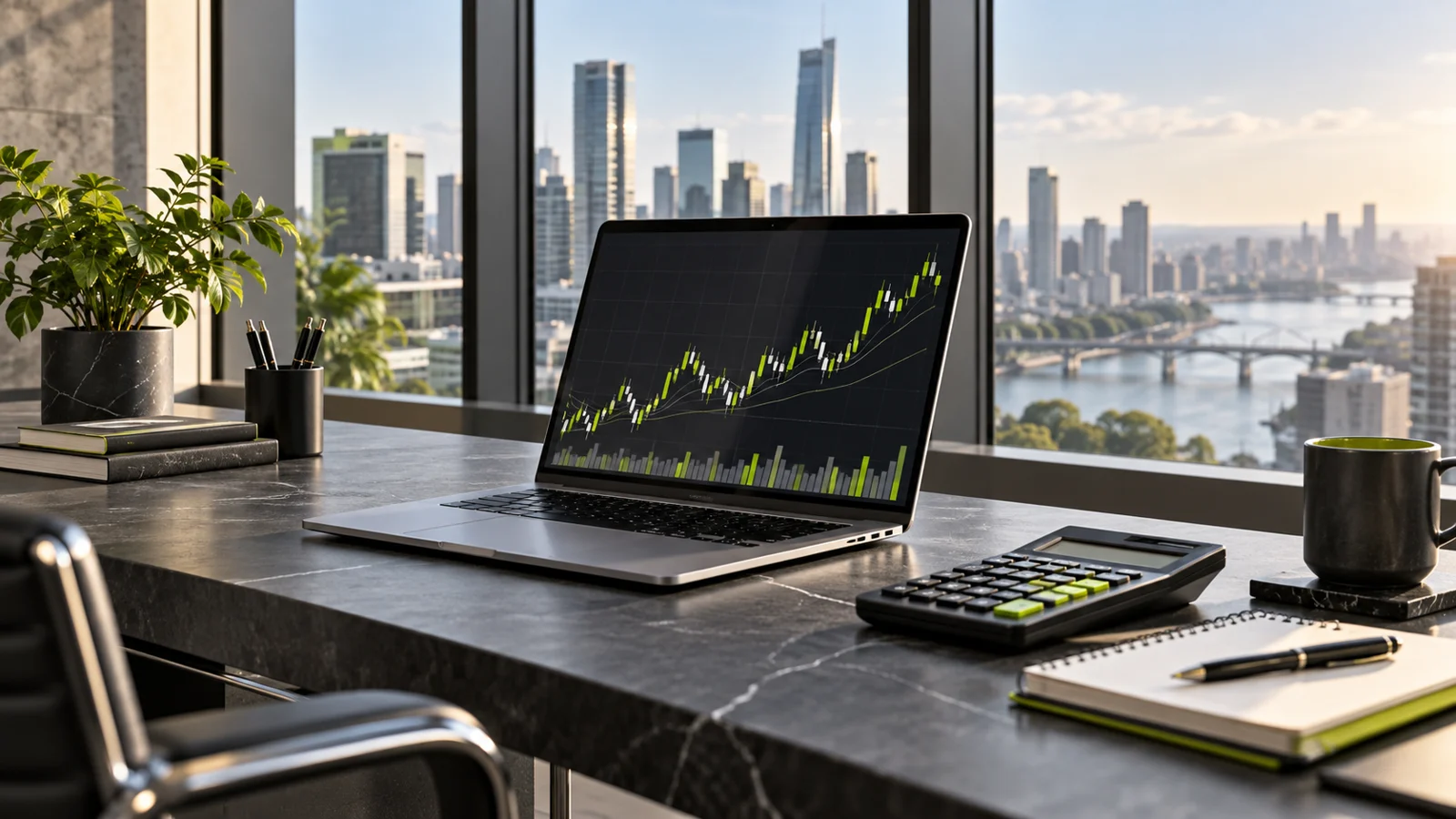 Modern finance and technology workspace